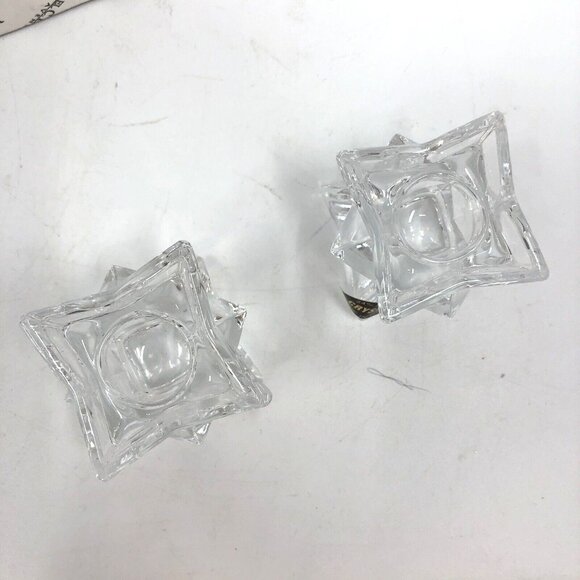 VTG Fifth Avenue 24% Lead Crystal Glass Star Set Of 2 Taper Candle Holders - Picture 6 of 10